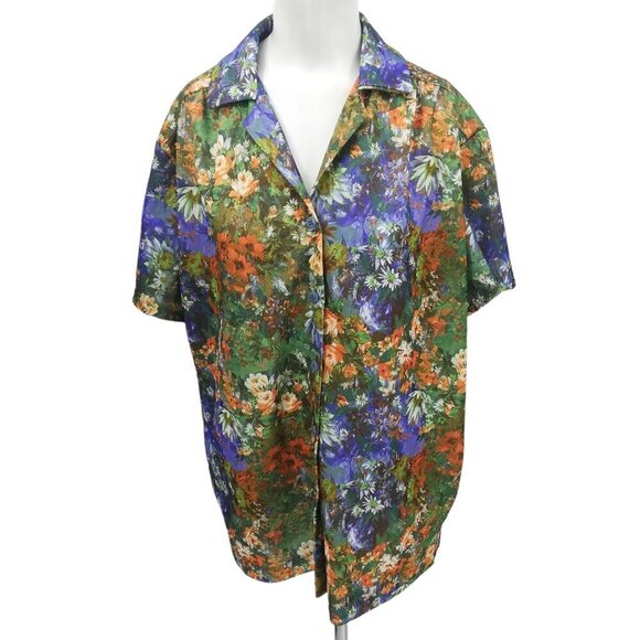 Vintage Handmade Floral Polyester Button Front Collared Shirt Size 2XL? 70s - Picture 6 of 10